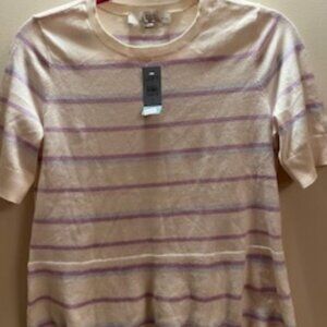 NWT LOFT top, Small Petite, 3/4 sleeve, striped, light blue/lilac/white